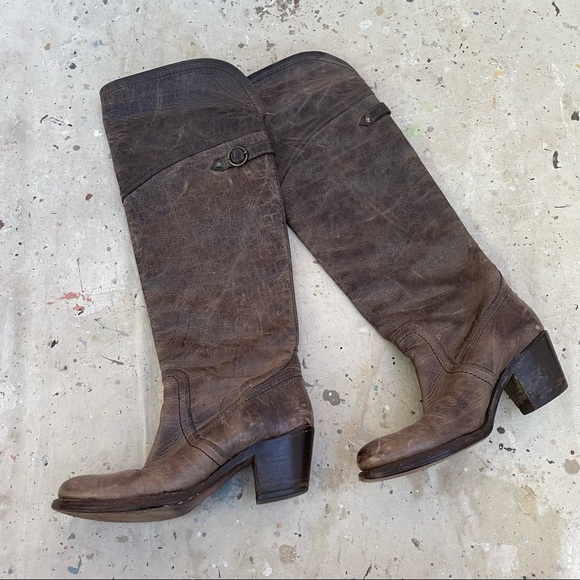 Frye Tall Brown Leather Boots, 6 B - Picture 1 of 7